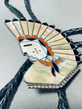 One Of The Best Ever Vintage Native American Zuni Chief Turquoise Inlay Sterling Silver Bolo Tie-Nativo Arts