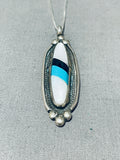 Beautiful Vintage Native American Navajo Mother Of Pearl & Turquoise Sterling Silver Necklace-Nativo Arts