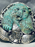 The Best Hand Carved Bear Turquoise Sterling Silver Cuff Bracelet-Nativo Arts