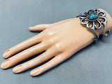 Superior Vintage Native American Navajo Domed Bisbee Turquoise Sterling Silver Bracelet Old-Nativo Arts