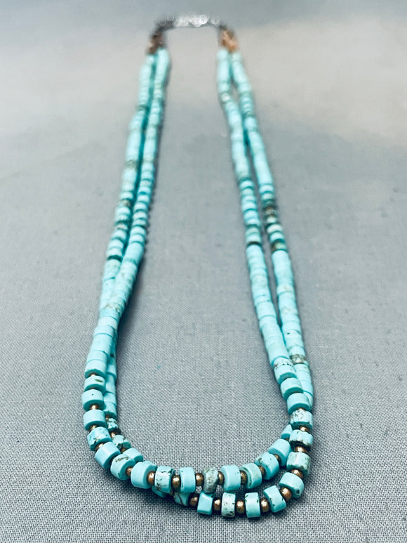 Intricate Vintage Native American Navajo Turquoise Heishi Sterling Silver Necklace-Nativo Arts