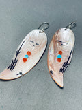 Spectacular Native American Zuni Large Shell Turquoise Coral Corn Maiden Earrings-Nativo Arts