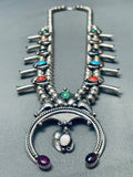 Womens Vintage Southwest Turquoise Sterling Silver Squash Blossom Necklace-Nativo Arts