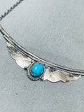 Unforgettable Vintage Native American Navajo Blue Gem Turquoise Sterling Silver Necklace-Nativo Arts