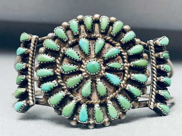 One Of The Best Vintage Native American Zuni Green Turquoise Sterling Silver Bracelet-Nativo Arts