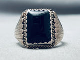 Squared Onyx Vintage Native American Navajo Sterling Silver Ring Old-Nativo Arts