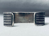 Deep Segments Vintage Native American Navajo Sterling Silver Stamped Bracelet Cuf-Nativo Arts