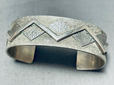 Signed Native American Navajo Textured Mountain Sterling Silver Bracelet-Nativo Arts
