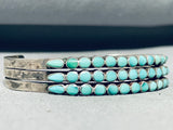 Early Eyes Of Turquoise Vintage Native American Zuni Sterling Silver Row Bracelet Cuff-Nativo Arts