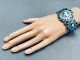 Early 1900's Vintage Native American Zuni Turquoise Inlay Sterling Silver Bracelet-Nativo Arts