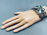 Anselm Wallace Vintage Native American Zuni Turquois Einlay Sterling Silver Bracelet-Nativo Arts