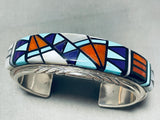 6.5 Inch Wrist Vintage Native American Navajo Turquoise Inlay Sterling Silver Bracelet-Nativo Arts