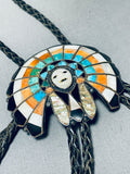 Medicine Man Vintage Native American Zuni Turquoise Inlay Sterling Silver Bolo Tie-Nativo Arts