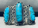 Blue Diamond Turquoise!! Vintage Native American Navajo Sterling Silver Bracelet-Nativo Arts