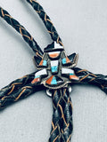 Rare Vintage Zuni Turquoise Inlay Thunderbird Sterling Silver Bolo Tie-Nativo Arts