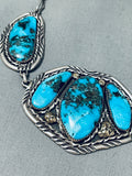 David Celid Niest Vintage Native American Zuni Blue Diamond Turquoise Sterling Silver Necklace