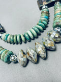One Of Most Stellar Vintage Navajo Green Turquoise Sterling Silver Necklace-Nativo Arts