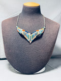 Super Intricate!! Vintage Zuni Turquoise Inlay Sterling Silver Necklace-Nativo Arts