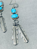 Striking Vintage Native American Navajo Blue Gem Turquoise Sterling Silver Earrings-Nativo Arts