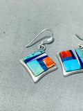 Striking Vintage Native American Navajo Blue Gem Turquoise Sterling Silver Earrings-Nativo Arts