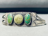 Pre 1920's Vintage Native American Navajo Cerrillos Turquoise Coin Ingot Silver Bracelet-Nativo Arts