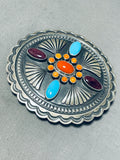 Stunning Native American Navajo Signed Sleeping Beauty Turquoise Coral Silver Buckle-Nativo Arts