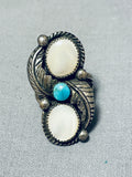 Elegant Vintage Native American Zuni Blue Gem Turquoise Mother Of Pearl Sterling Silver Ring-Nativo Arts