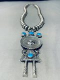 6 Inch Tall Kachina Native American Navajo Turquoise Sterling Silver Necklace-Nativo Arts