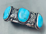 Heavy Morenci Turquoise Vintage Native American Navajo Sterling Silver Bracelet