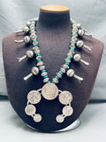 457 Gram San Felipe Navajo Turquoise Sterling Silver Squash Blossom Necklace-Nativo Arts