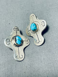 Dropdead Gorgeous Vintage Native American Navajo Turquoise Cross Sterling Silver Earrings-Nativo Arts