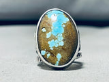 One Of The Best Native American Navajo #8 Turquoise Sterling Silver Intricate Ring-Nativo Arts