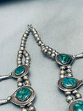231 Grams Vintage Native American Navajo Chunk Turquoise Sterling Silver Squash Blossom Necklace-Nativo Arts