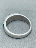 Size 13.5 Rare Vintage Native American Navajo Green Turquoise Inlay Sterling Silver Ring-Nativo Arts