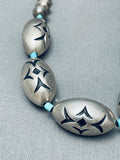 Football Bead Handmade Vintage Native American Navajo Turquoise Sterling Silver Necklace-Nativo Arts