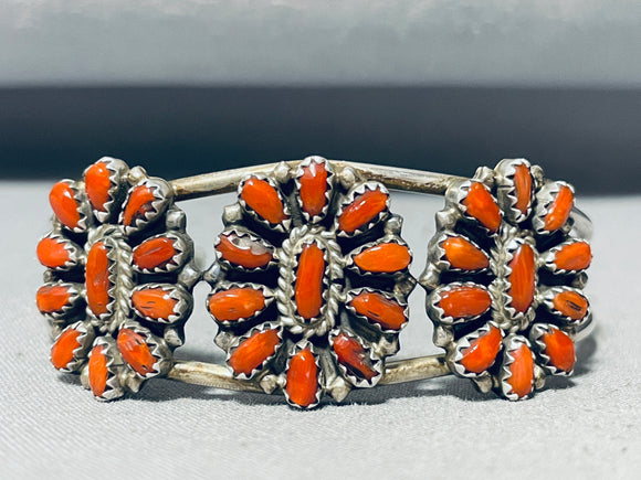 Coral Suns Vintage Native American Navajo Sterling Silver Cluster Bracelet Old-Nativo Arts