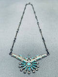 Cute Vintage Native American Zuni Needle Turquoise Sterling Silver Necklace Old-Nativo Arts