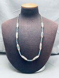 Heavy Torpedo Bead Vintage Native American Navajo Turquoise Sterling Silver Necklace-Nativo Arts