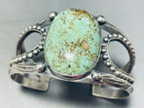 Unique Flanks!! Vintage Native American Navajo Green Turquoise Sterling Silver Bracelet Old-Nativo Arts