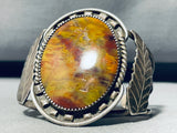 Carmel Jasper!! Vintage Native American Navajo Sterling Silver Leaf Bracelet Cuff-Nativo Arts