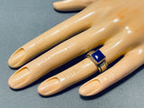 Dramatic Vintage Native American Navajo Lapis Sterling Silver Ring Signed Ann Curley-Nativo Arts
