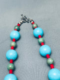 Native American Balls Of Turquoise Santo Domingo Coral Sterling Silver Necklace-Nativo Arts