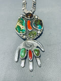 Native American One Of He Best Santo Domingo Damale Turquoise Sterling Silver Necklace-Nativo Arts