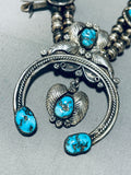 Womens Fabulous Vintage Native American Navajo Turquoise Sterling Silver Squash Blossom Necklace-Nativo Arts