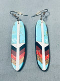 One Most Intricate Vintage Santo Domingo Turquoise Silver Feather Earrings-Nativo Arts