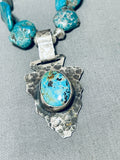 Fascinating Vintage Native American Navajo Turquoise Sterling Silver Arrowhead Necklace-Nativo Arts