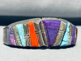 Important Larry Castillo Vintage Native American Navajo Inlay Sterling Silver Bracelet-Nativo Arts