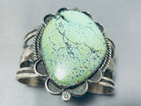 Gigantic Native American Navajo Green Turquoise Sterling Silver Bracelet-Nativo Arts