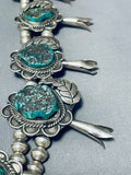Gasp! 300 Gram Vintage Native American Navajo Turquoise Sterling Silver Squash Blossom Necklace-Nativo Arts