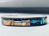 7 Inch Wrist Native American Navajo Gil Smith Pueblo Turquoise Inlay Sterling Silver Bracelet-Nativo Arts